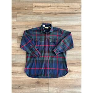 Vintage L.L.Bean Chamois Cloth Flannel Shirt Men Large Regular Blue Green Plaid